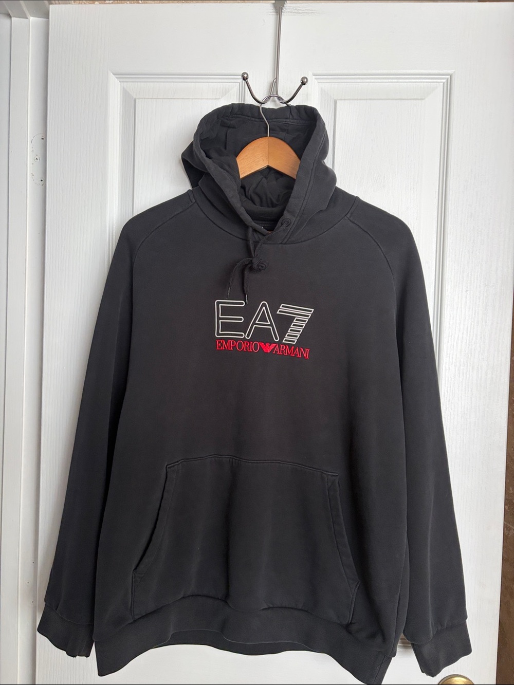 Emporio Armani EA7 Black Hoodie with Red Logo